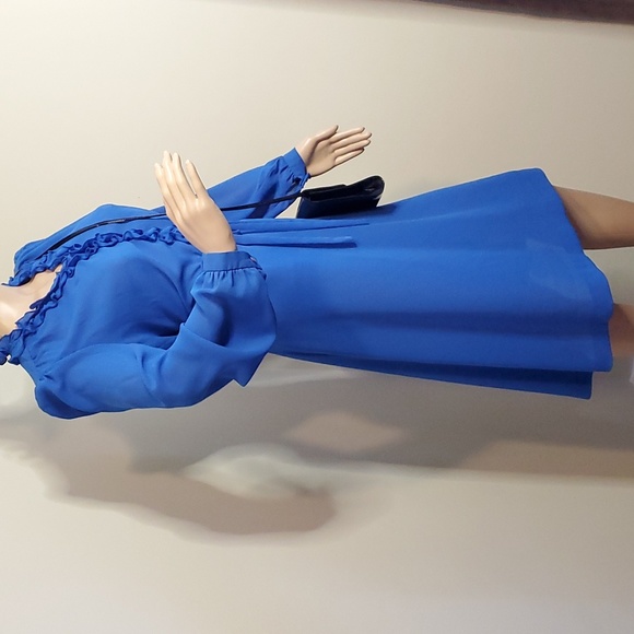 Vintage Dress Royal Blue with Ruffle Neckline by The House Of Nu-Mode - Picture 2 of 9